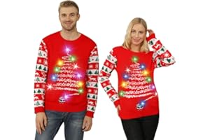 KOURIC Light Up Christmas Jumpers Women Men,Led Unisex Ugly Christmas Sweater,Funny Novelty Christmas Jumper,Couples Xmas Jumpers Pullover Sweatshirt Knitwear with Long Sleeve Reindeer for Adult(ONE PIECE)