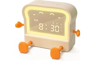 BIQIQI Reveil Enfant, Réveils Lumineux pour Enfants, Réveil Enfant Educatif Jour/Nuit, Entraîneur de Sommeil pour Enfants avec Veilleuse, Réveil Rechargeable par USB, Réveil Numérique Enfant