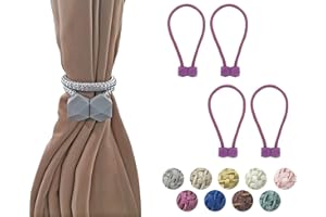 HYX 4 Piece Magnetic Curtain Tiebacks Holdbacks, Modern Curtain Tieback Clips, Curtain Rope Holder Tie Backs, Decorative Hold Backs for Home Office Decoration (Purple)