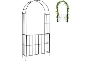 GiantexUK Metal Garden Arch with Gate, Heavy Duty Trellis Pergola Arbour with 4 Ground Stakes, Roses Climbing Plants Support Archway for Outdoor Wedding Ceremony Decoration, 110 x 35 x 230cm