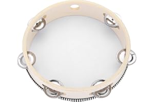 Musfunny Tambourin pour église 20,3 cm avec cloche en bouleau et grelots en métal Instrument de musique éducatif pour karaoké fête jeux d'enfants