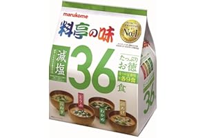 Marukome Soupe Miso Ryotei no Aji 4 Saveurs, Réduit en Sel, Pack de 36 Soupes Miso Instantanées Japonaises (Algues Wakame, Oignons Verts, Tofu, Aburaage)