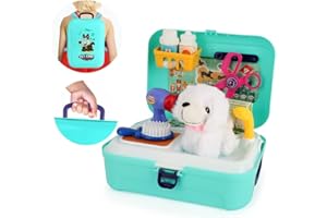 kramow Cuidado de Mascotas Juguetes para niños 16PCS,Alimentando Aseando al Perro Mochila Veterinario Juguete,Juego de rol Regalos Juguetes educativos 3 4 5 6años
