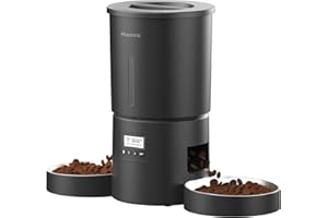 Miaosical Distributeur Automatique de Nourriture pour Chat avec Double Bol pour 2 Chats, Chatons et Petits Chiens (Noir, 4.2L+Acier Inoxydable 2 Bols)