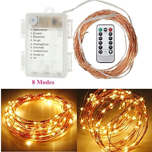 SOLMORE LED Lichterketten Warmweiß Drahtlichterkette Lichterdraht Schnur Licht String Kupferdraht Weihnachtsdeko 100LED 10M wasserdichte Garten Hochzeit Party Weihnachtsbeleuchtung IP65 Batterie