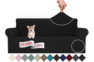 Ystyle Rozciągliwy Pokrowiec Na Sofę 3-Osobową, Zmywalny Uniwersalna Ochraniacz Na Kanapę, Nowoczesny Pokrowiec Antypoślizgowy, Odporny Na Zadrapania Ochraniacz Na Sofę Psów, Czarny