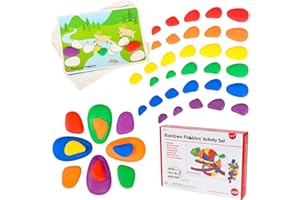 EDX Education 13206 Rainbow Pebbles Activity Set - Sorting and Stacking - Construction - Early Math Activity, 48 Pebbles and Fill-In Cards