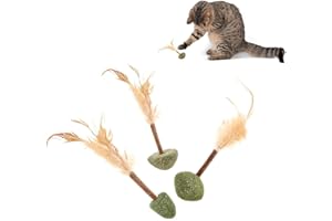 Diyxisk 3 Juguetes para Gatos, Juguetes de Hierba Gatera para Gatos, Bolas Interactivas de Hierba Gatera con Palos y Plumas para Limpiar los Dientes, Juguetes para Gatitos Relajados
