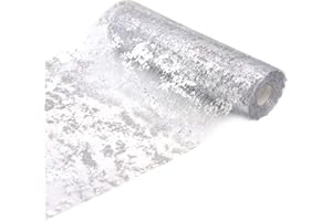 SUNFLOWER-BOOM 5M Silver Metallic Table Runner, 28cm width Silver Foil Table Cloth, Gift Floral DIY Wrapping Ribbon For Birthday Party Wedding Christmas Baby Shower Table Decoration