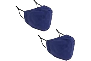 Trimming Shop Mascarilla facial de algodón, reutilizable, lavable y a prueba de polvo, transpirable y de seguridad, mascarilla anticontaminación, azul marino, 2 piezas