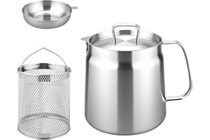 LUOJINYI Recipiente para grasa de tocino, olla de 2 litros con colador y tapa, para cocinar, freír y tamizar aceite, adecuada para todo tipo de cocinas, boquillas de acero
