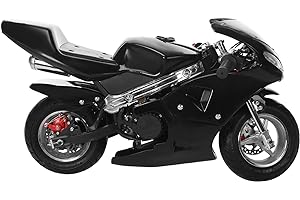 Hesitroad Pocket Gas Motorbike,2-Stroke 49cc High Brightness Dual Headlights Rubber Handlebar 1.25L Gas Tank Mini Motorcycle Strong Power 170 lbs Mini Bike Motorcycle