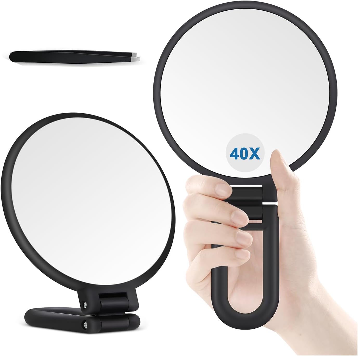 MIYADIVA Espejo de Aumento 40X, Espejo de Mano para Maquillaje, Doble Cara con Aumento 40X/1X, Esencial de Viaje, Portátil y Plegable para Escritorio y Baño, Regalo para Mujeres