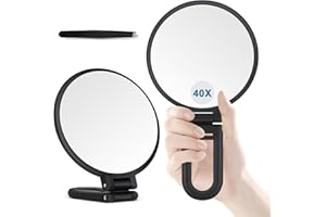 MIYADIVA Miroir Grossissant 40X, Miroir de Maquillage Main, Double Face avec Grossissement 40X/1X, Essentiel de Voyage, Portable et Pliable pour Bureau et Salle de Bain, Cadeau pour Femme, Noir Mat