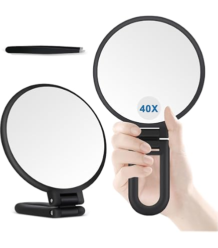 Miroir Grossissant 40x Avec Poignée - Double Face 1x/40x, Pliable - Pour Maquillage Précis, Pose De Faux Cils
