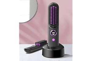 ALLJIA Cordless Hair Straighteners Brush, 8400mAh 120-200℃ ON-The- GO Hot Brush Straightener for Home and Travel, Rechargeable Heated Straightening Brushes with Exclusive Charging Dock