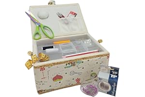 JYC CREATIVE Großer Nähkasten aus Holz mit Zubehör, mit Stoff ausgekleidete Nähbox mit 8 Fächern, Organizer mit Nadelhalter, Box mit Griff, Zubehörtablett, (Est. Herz, Groß)