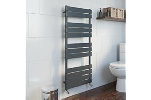 DuraTherm® 1200 x 500mm Flat Panel Heated Towel Rail Radiator Modern Central Heating Bathroom Warmer Wall Mounted Ladder Rad, Anthracite