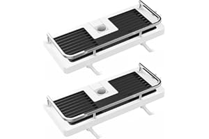 GOOPOOL Mensola Doccia Senza Foratura Portasapone Doccia, Supporto per Accessori da Bagno con 4 Ganci e 2 Supporto per Doccia, Adatto per Aste da Doccia 20mm-25mm Bianco