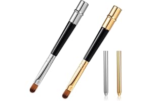 FDCLIXUVOL 2 Packs Professional Lip Brush, Lipstick Brushes with Cap Lip Makeup Brushes for Lipstick Lips Gloss Lipsticks Brush Applicator for Women and Girls (gold + silver)