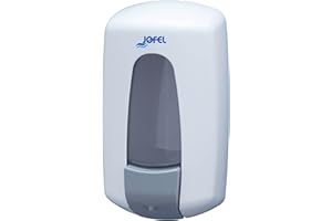 Jofel - Dosificador de Jabón Líquido para Pared, Recargable con Capacidad para 0.9L, Dispensador Jabón Baño Rellenable, Válvula Anticorrosión y Antigoteo, Carcasa ABS, Aitana AC70000, Blanco