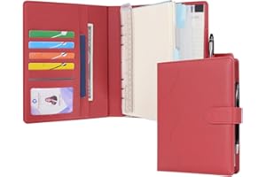 WASON Cuaderno de Cuero PU A5 con Papel Recargable, Carpeta de Anillas Extraíbles con Portapapeles, Bloc de Notas y Bolígrafo para Viajes, Negocios, Organizador de Escuela (Rojo)