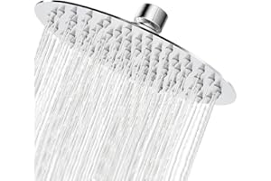 Rain Shower Head, 10 Inch Round High Pressure Showerhead, VIGIME Ultra-Thin Stainless Steel 304 High Flow Rainfall Shower Head with Silicone Nozzle - Chrome