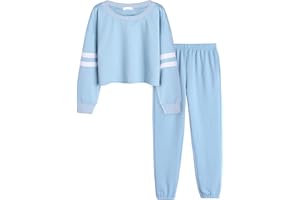 Arshiner Set di Tute da Bambina per Bambini 2 Pezzi Abbigliamento da casa Completi Sportivi da Ragazza Crop Top Felpe con Cappuccio Felpe e Pantaloni Sportivi a Maniche Lunghe 5-13 Anni
