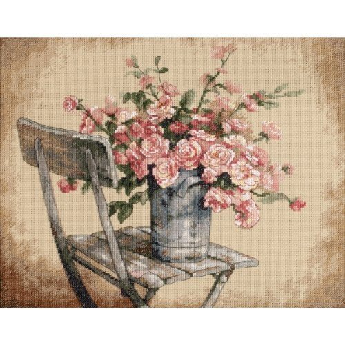 Roses On White Chair Counted Cross Stitch Kit-14"X11" 14 Count