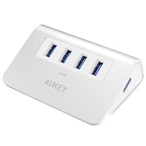 AUKEY USB 3.0 Hub 4 Port USB Hub 4 Port Super Speed 5Gbps Aluminum mit 100cm USB 3.0 Kabel und LED-Anzeige USB 3.0 Hub für Apple MacBook, MacBook Air, MacBook Pro, iMac und Weiteren Geräten