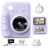 TIATUA Instant Kids Photo Camera, 3.0" 48MP Selfie, Purple | With 32GB Card &amp; 3 Rolls, 1080P HD, Inkless Printing, 16x Zoom,