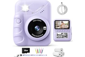 TIATUA Kids Camera Instant Print, 3.0" HD Screen 48MP Instant Camera for Kids with 32G Card & 3 Print Paper, 1080P HD, Fun Gift for Girls Boys 3-12 Years Old (Light Purple)