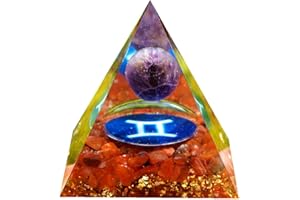 Besorgone Pirámide de orgón, zodiaco, géminis, cristal curativo, esfera de amatista con ágata roja para energía positiva, protección de chakras, reiki, orgonita, pryamidas, regalo de meditación