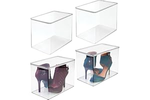 mDesign Organizer na buty do układania w stos – Pojemnik do przechowywania butów z pokrywką – Plastikowe pojemniki na wysokie buty, kozaki, botki, szpilki – 4-pack – transparentny