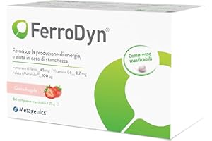 METAGENICS FerroDyn - Sostiene la Formazione dei Globuli Rossi e la Produzione di Energia - Utile in Caso di Affaticamento - 84 Compresse Masticabili