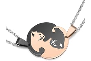 Zysta Collane Coppia Ciondolo Gatto Divisibile per Lui e Lei, BFF Collane Amicizia Puzzle Diviso Yin e Yang per 2 Persone, Collana Distanza a Catena in Acciaio Inox Regalo Fidanzati Migliori Amici