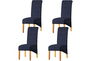 LANSHENG Velvet Dining Chair Covers, Stretch High Back Chair Seat Protector Slipcovers, Washable Removable Kitchen Chair Covers for Dining Room (Navy Blue, Set of 4)