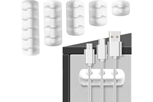 Caybats Organizer a Clip per Cavo [Set di 5] - Mini Clip Portacavi Multifunzionale per Gestione Cavi, Ideale per Cavi di Alimentazione, Ricarica USB, Mouse, e Altri (Bianco)