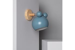 LEDKIA LIGHTING Lámpara de Pared de Madera y Metal Infantil Mimi 250x150x150 mm Azul E14 Casquillo Fino Madera Decoración Salón, Habitación, Dormitorio