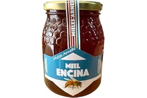 FAMILYCOM. Miel de Abeja Pura 100% Natural y Orgánica, Miel de Azahar, Encina, Romero y Tomillo. Cruda 1Kg Sin filtrar, Alta Concentración de Minerales. Sin pasteurizar. Artesana.(Encina)