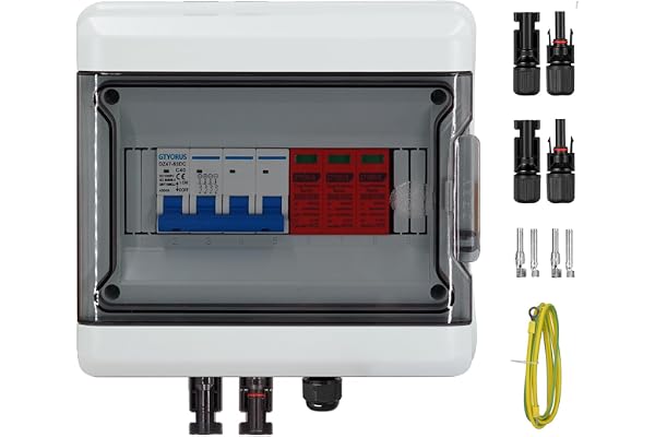 GTYORUS Boitier de Jonction Photovoltaïque Solaire, IP65 Protection Contre Les Surtensions DC Photovoltaïques, 1 String 1000V PV DC Disjoncteur avec Fiche Solaire(1 in 1 out, 40A)