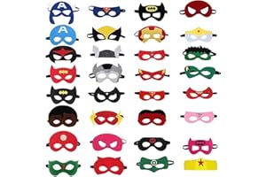LGZIN 32 Pezzi Maschere di Supereroi, Maschere Feltro Superhero Mask, Supereroi Maschere Mask Cosplay con Corda Elastica, Mascherata per Feste per Adulti per Bambini