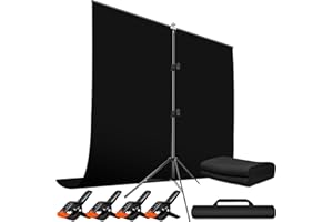 HEYSLIY Schwarzer Bildschirm Blackground mit Stand 2x2M/6.5x6.5Ft, 1.5 x2M BlackScreen Fotografie Backdrop Kit für Gaming, Fotostudio, Stream, Chroma Key