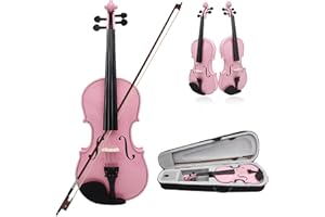 Hodeffior Violine 4/4 für Anfänger Praxis, Lindenholz Musik Saiteninstrumente mit Tragebox und Bogen für Violinist Erwachsene Starter Alle Niveaus Rosa