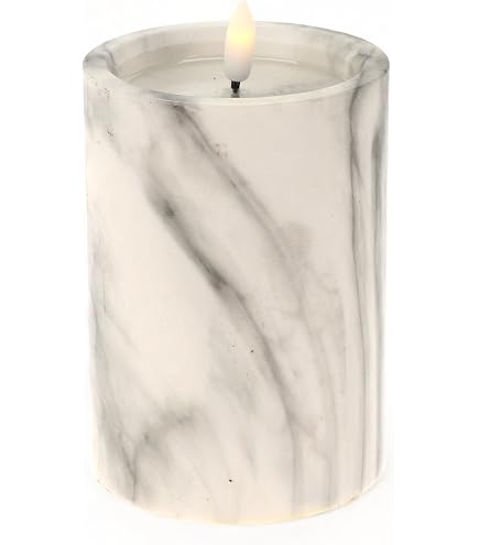 Fanna Set Di 3 Candele LED A Vetro Con Effetto Marmo – Timer 6 Ore, Luci Calde Con Base In Gesso, Altezze 10/12.5/15 Cm