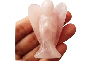 Lovionus89 Naturalny kwarc różowy statuetka aniołka, ręcznie rzeźbiony kamień uzdrawiający kryształowa torebka figurki, dekoracja, 5 cm