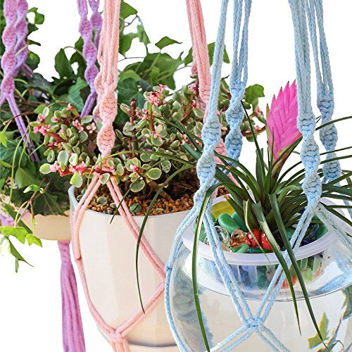 Mkono Pflanzen Makramee Blumenampel innen Außen Hängeampel Hängender aus Baumwolle 4 Beine 100cm-Braun (Blumentopf ist nicht enthalten) - 3