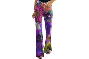 EODJXIO Pantaloni Neri Donna Vita Alta Elasticizzati Pantaloni Casual da Donna con Stampa Denim Svasata Effetto Bootcut. Jeans in Denim con Stampa Floreale Calzoncini Cotone