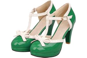 LUXMAX Ladies Rockabilly Shoes Platform T-Bar Court Shoes Patent Mary Jane Heels