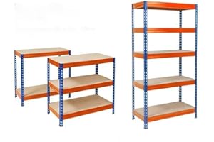 KARAT Étagère pour Charges Lourdes - Étagère à emboîter, étagère de Stockage, Banc de Travail - Charge maximale : 1250 kg - Montage Rapide et Stable -Bleu-Orange, 180 x 90 x 60 cm